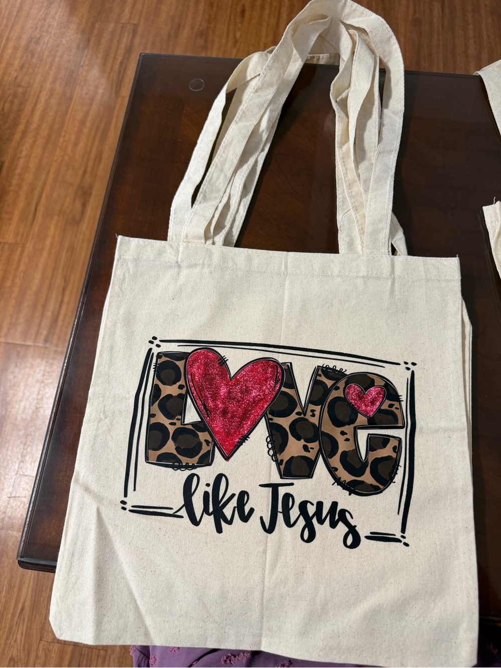Canvas Tote Bag "Love Like Jesus" with Pink Heart Accent